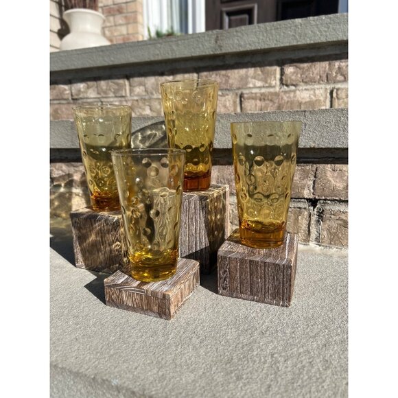 Hazel Atlas Capri Dot/Eldorado Gold Amber Glass Tumblers. - Picture 4 of 8